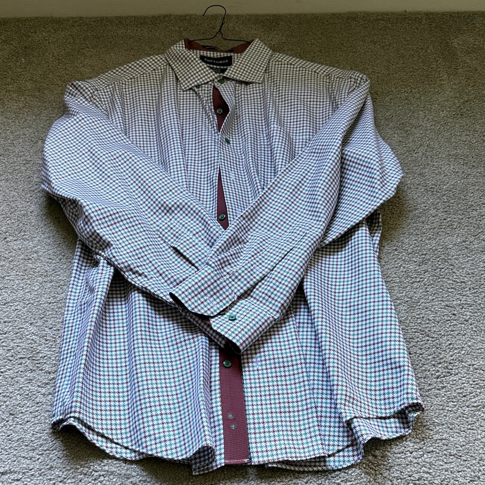 Paul Fredrick Classic Men's Check Button-Up Shirt in White and Brown